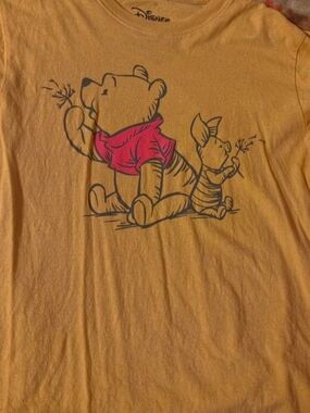 Disney Yellow Womans Tee with Winnie the Pooh & Piglet Pink Accent